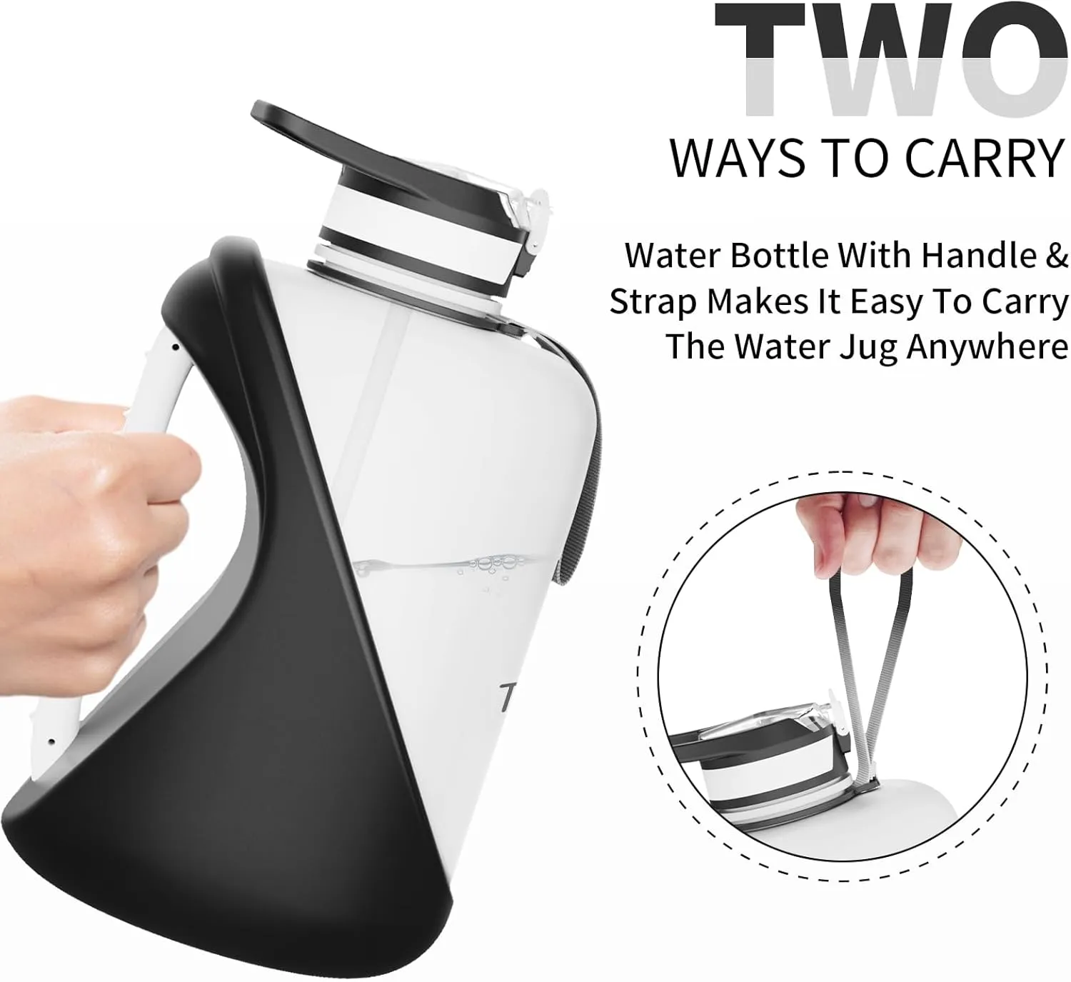 TOOFEEL 1 gallon water bottle - 128 oz water bottle with Straw & Chug Lid - BPA Free Big Water Bottle with Handle - Gym Water Bottle - Black and White