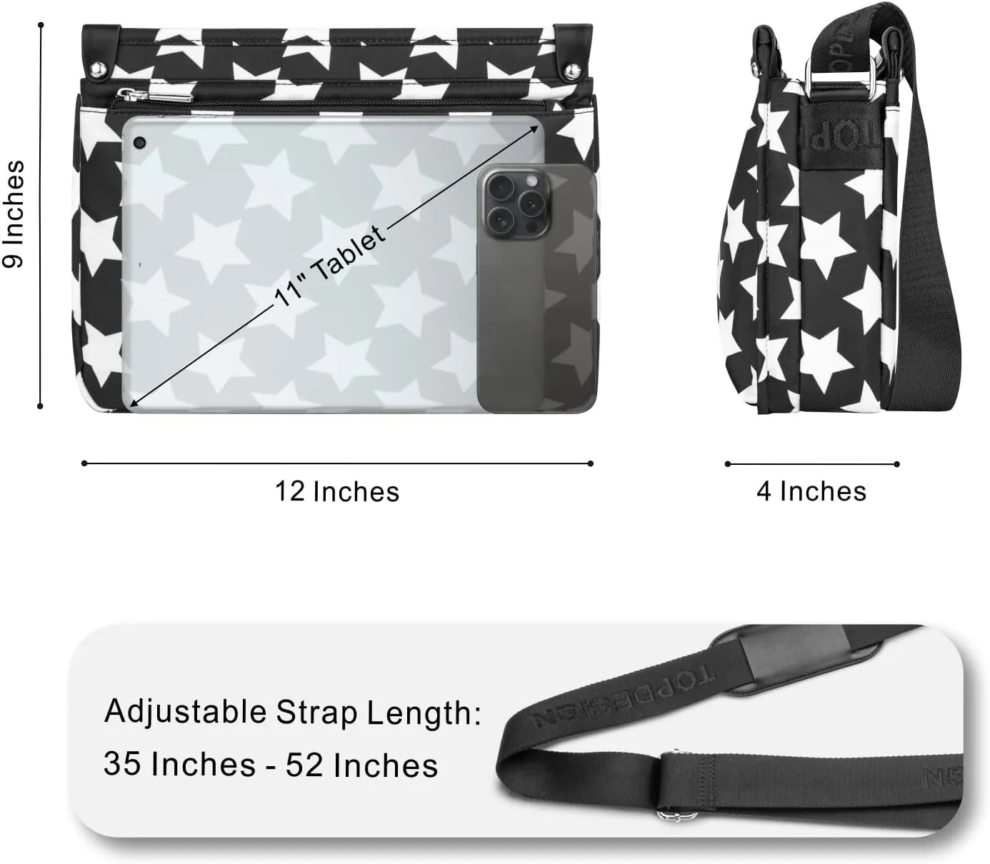 TOPDesign Lightweight Women Crossbody Bag, Shoulder Purse with Multiple Pockets, Triple Zip Handbag with Shoulder Strap