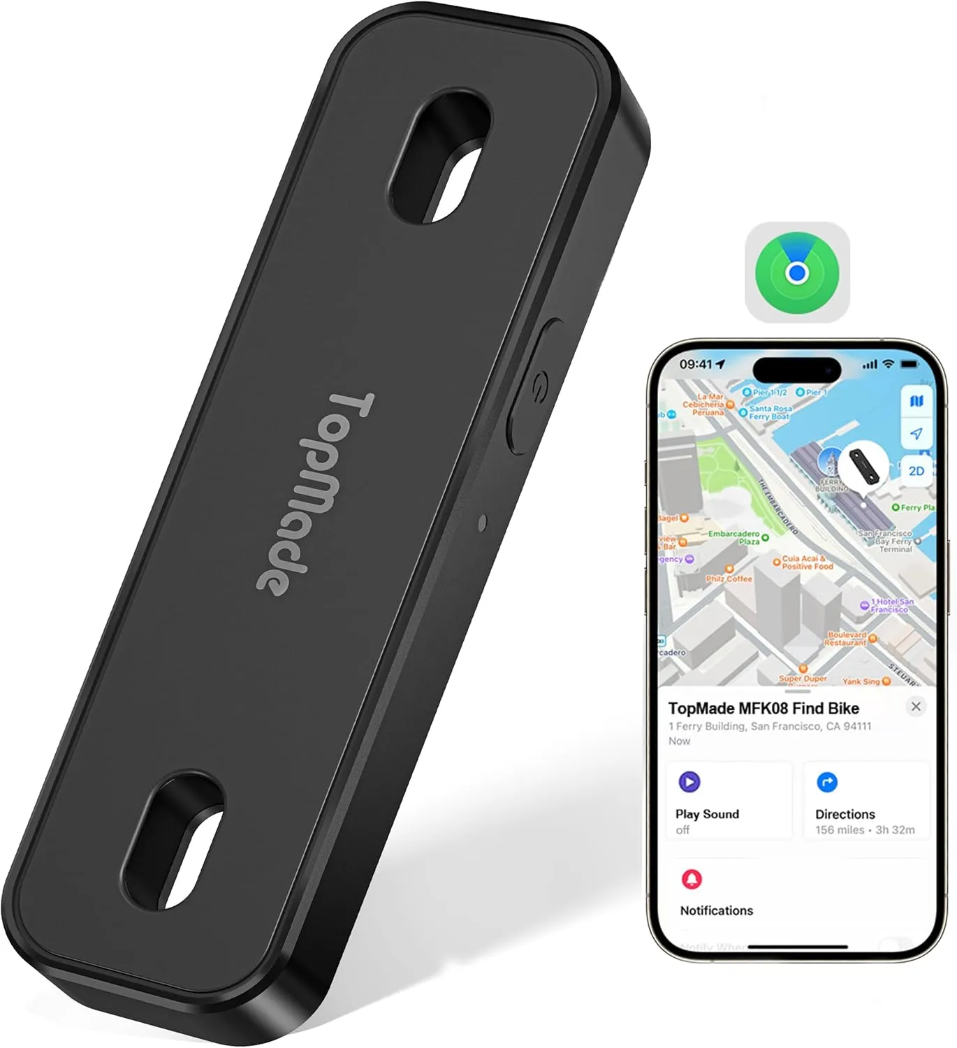 TopMade Rechargeable Bike GPS Tracker, Works with Apple Find My (iOS Only), Mount for Bottle Holder, Waterproof, Dustproof, Anti-Theft, Smart Finder Tracker for Cycling, Mountain Bikes, Motorcycle