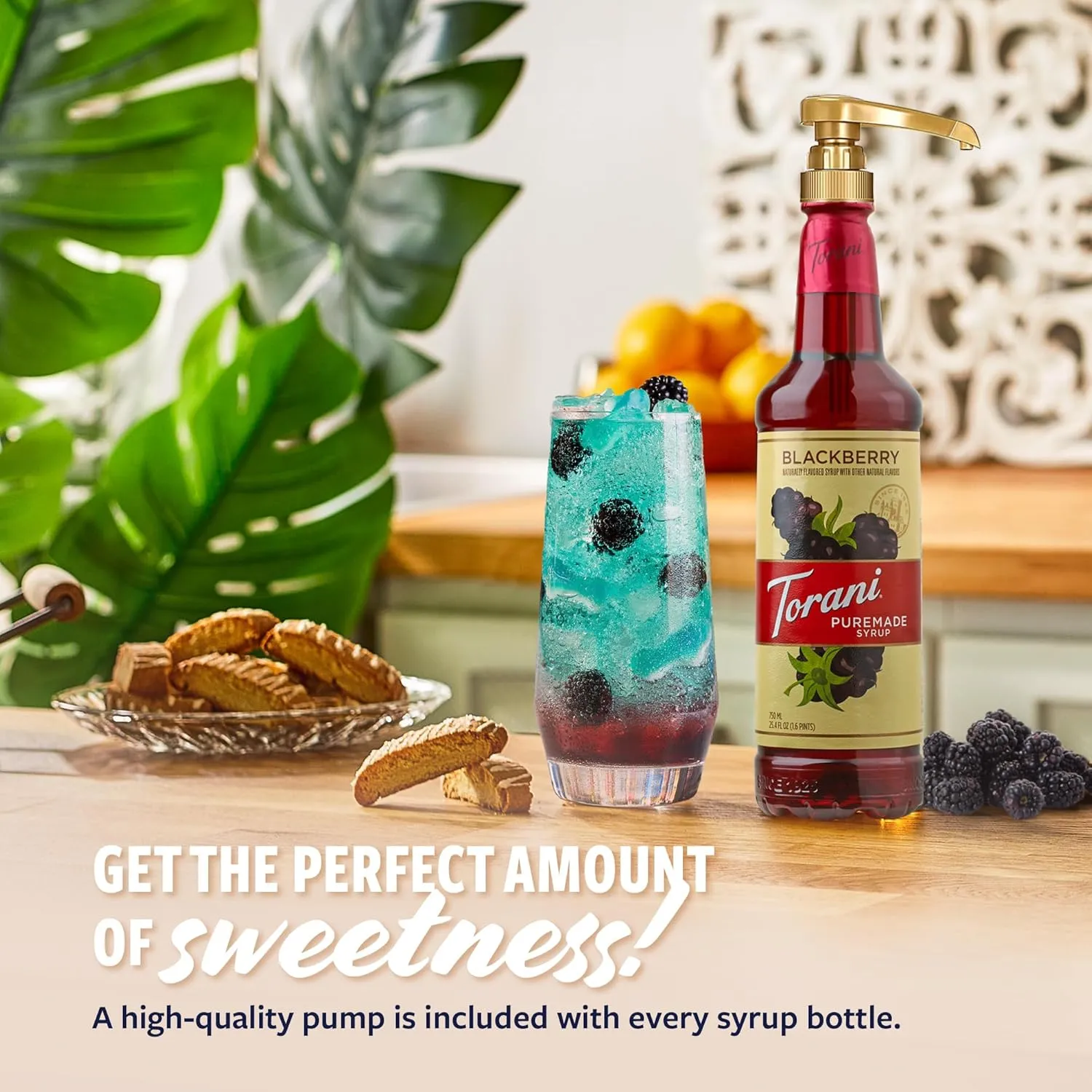Torani Puremade Syrup, Blackberry Flavoring for Iced Tea, Lemonade, Sodas, and Cocktails, Pump Included, 25.4 Oz