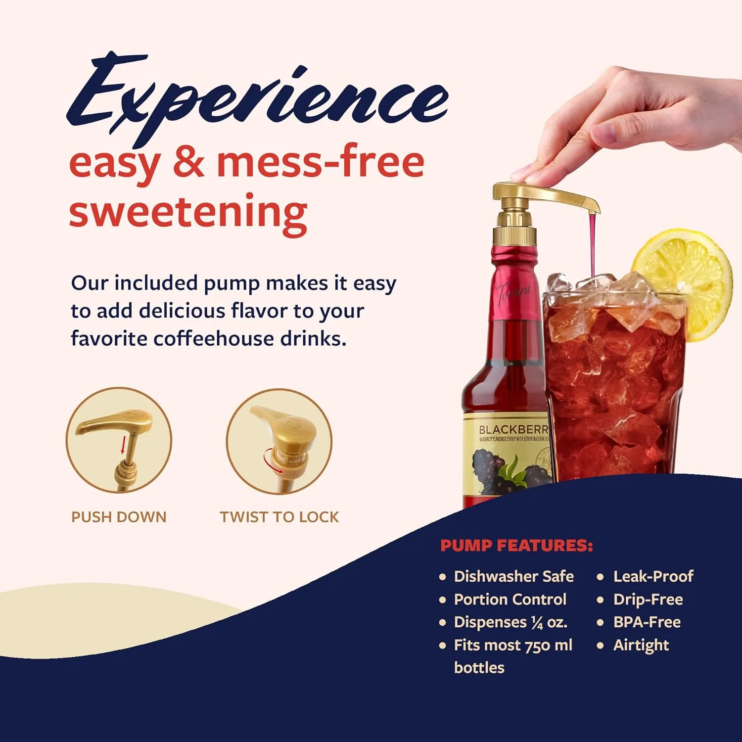 Torani Puremade Syrup, Blackberry Flavoring for Iced Tea, Lemonade, Sodas, and Cocktails, Pump Included, 25.4 Oz