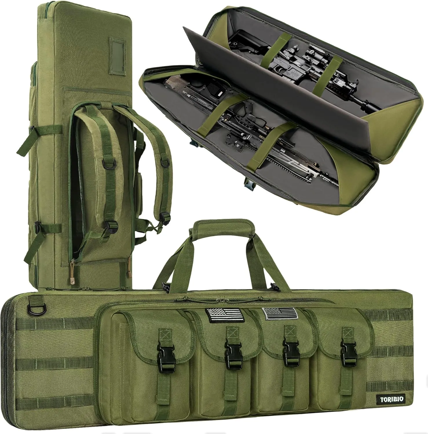 TORIBIO Double Rifle Case Soft Bag 34" 36" 42" 46" 48'' 51“ 55” Gun Case Tactical for Rifle Pistol Firearm Storage, Transportation and Hunting Shooting Range, Rifle Backpack
