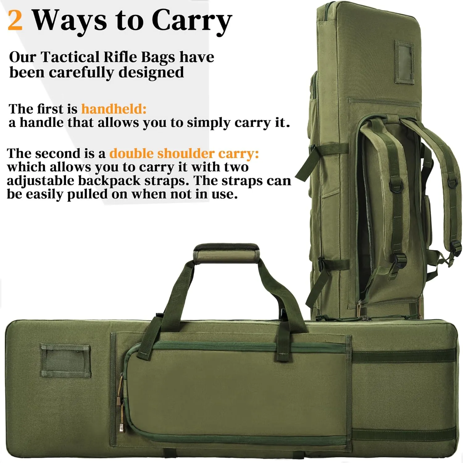 TORIBIO Double Rifle Case Soft Bag 34" 36" 42" 46" 48'' 51“ 55” Gun Case Tactical for Rifle Pistol Firearm Storage, Transportation and Hunting Shooting Range, Rifle Backpack