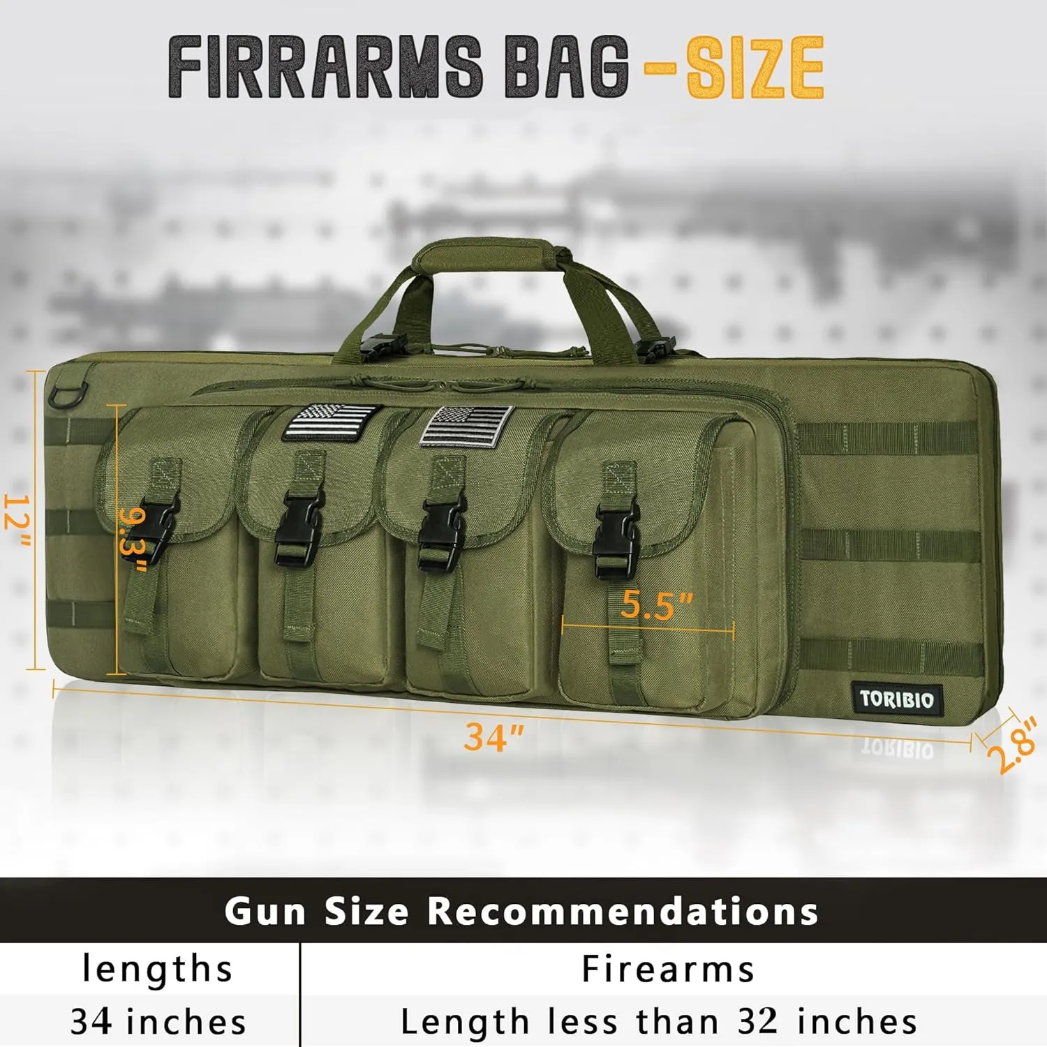 TORIBIO Double Rifle Case Soft Bag 34" 36" 42" 46" 48'' 51“ 55” Gun Case Tactical for Rifle Pistol Firearm Storage, Transportation and Hunting Shooting Range, Rifle Backpack