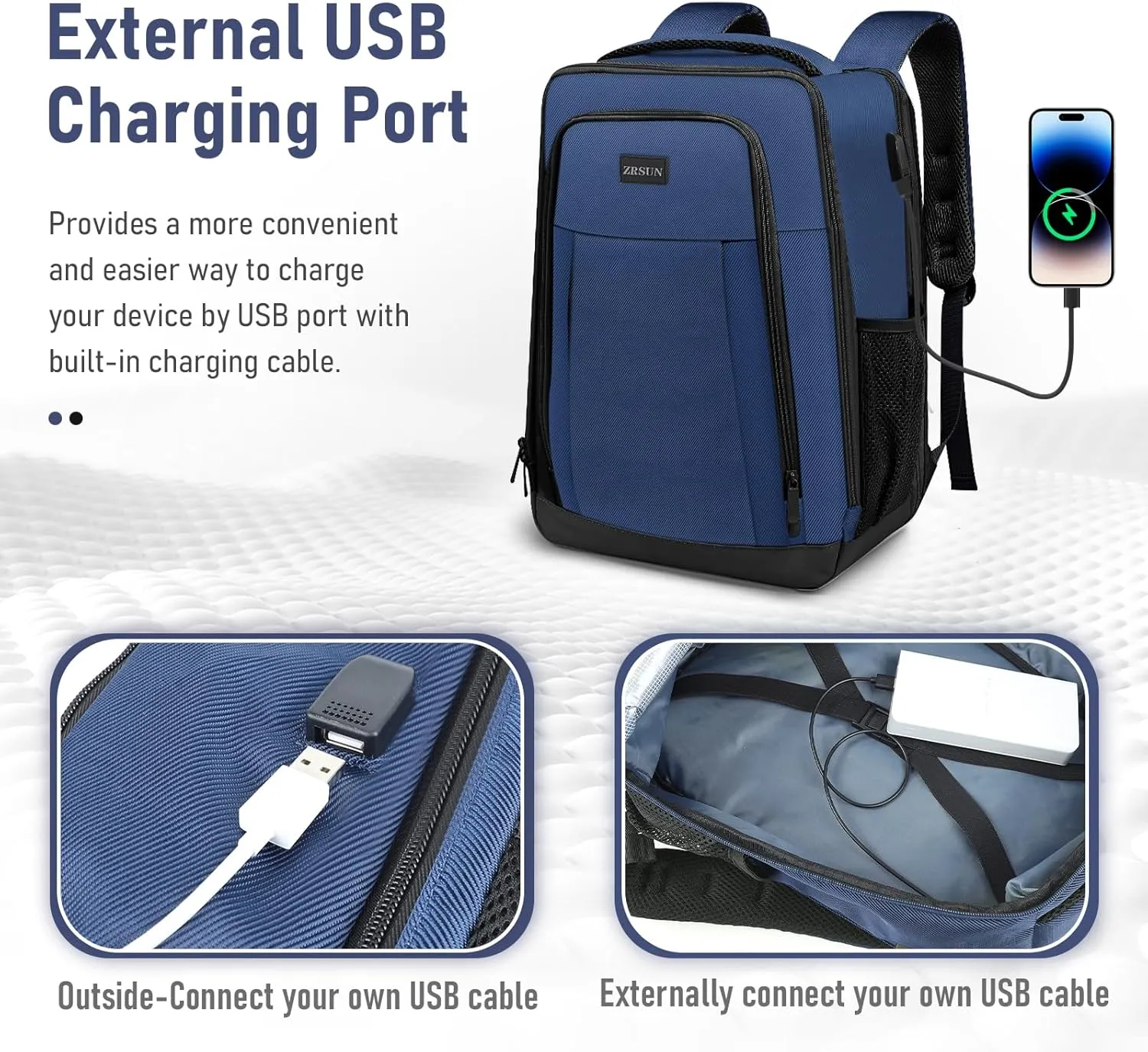 Travel Backpack, Business Anti Theft Slim Sturdy Laptops Backpack with USB Charging Port, Water Resistant College School Laptop Bag for Men & Women Fits 15.6 Inch Notebook (Navy Blue)