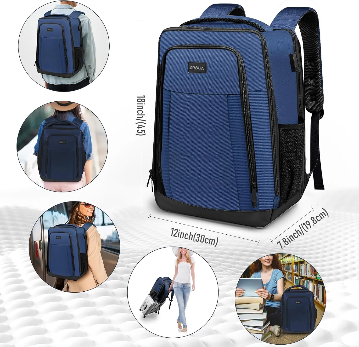 Travel Backpack, Business Anti Theft Slim Sturdy Laptops Backpack with USB Charging Port, Water Resistant College School Laptop Bag for Men & Women Fits 15.6 Inch Notebook (Navy Blue)