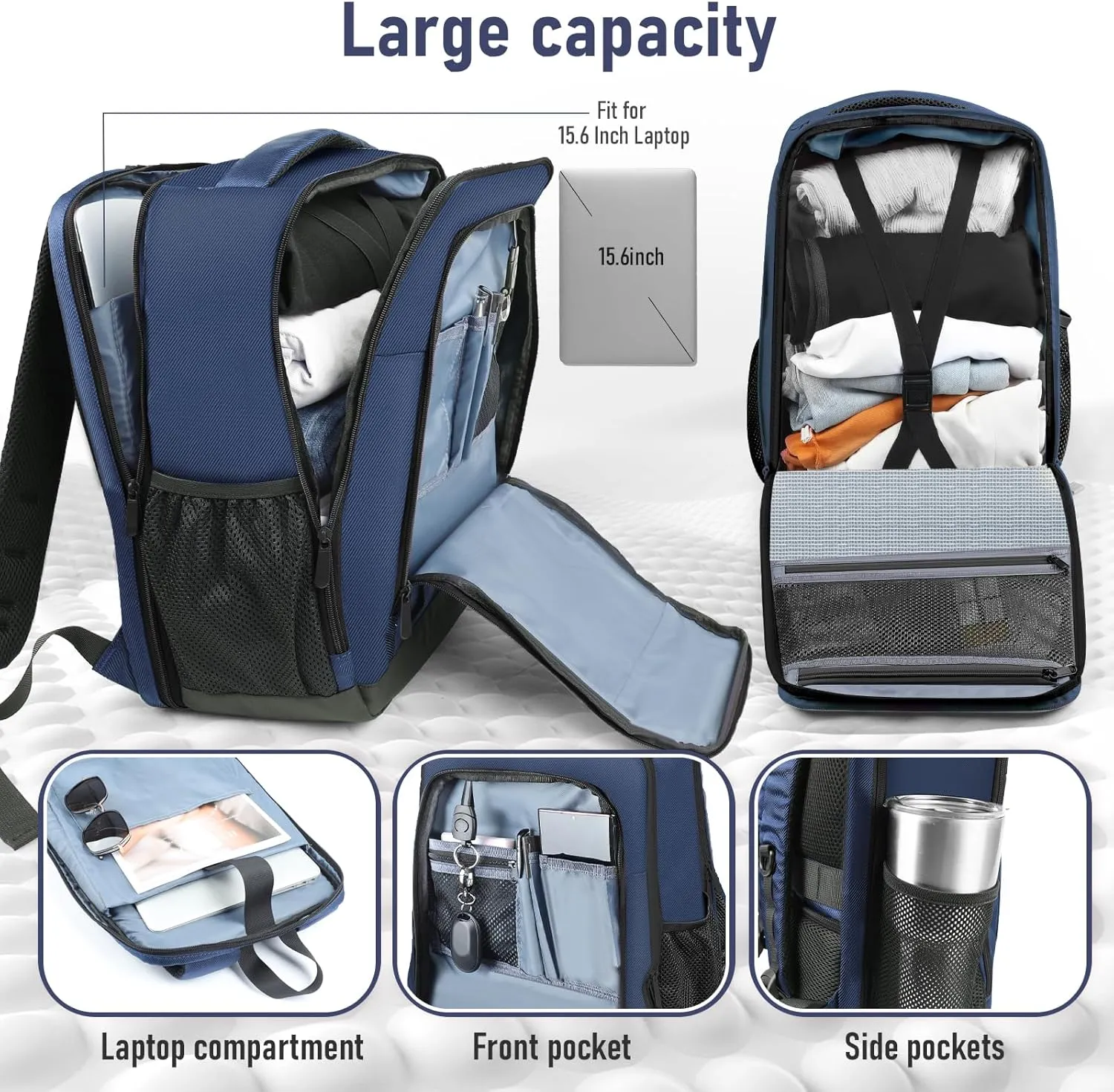 Travel Backpack, Business Anti Theft Slim Sturdy Laptops Backpack with USB Charging Port, Water Resistant College School Laptop Bag for Men & Women Fits 15.6 Inch Notebook (Navy Blue)
