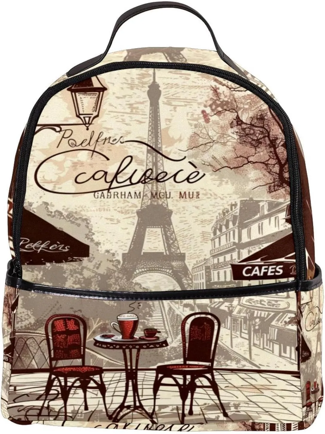 Travel Backpack,Work Backpack,Back Pack,Eiffel Tower Vintage Newspaper,Backpack