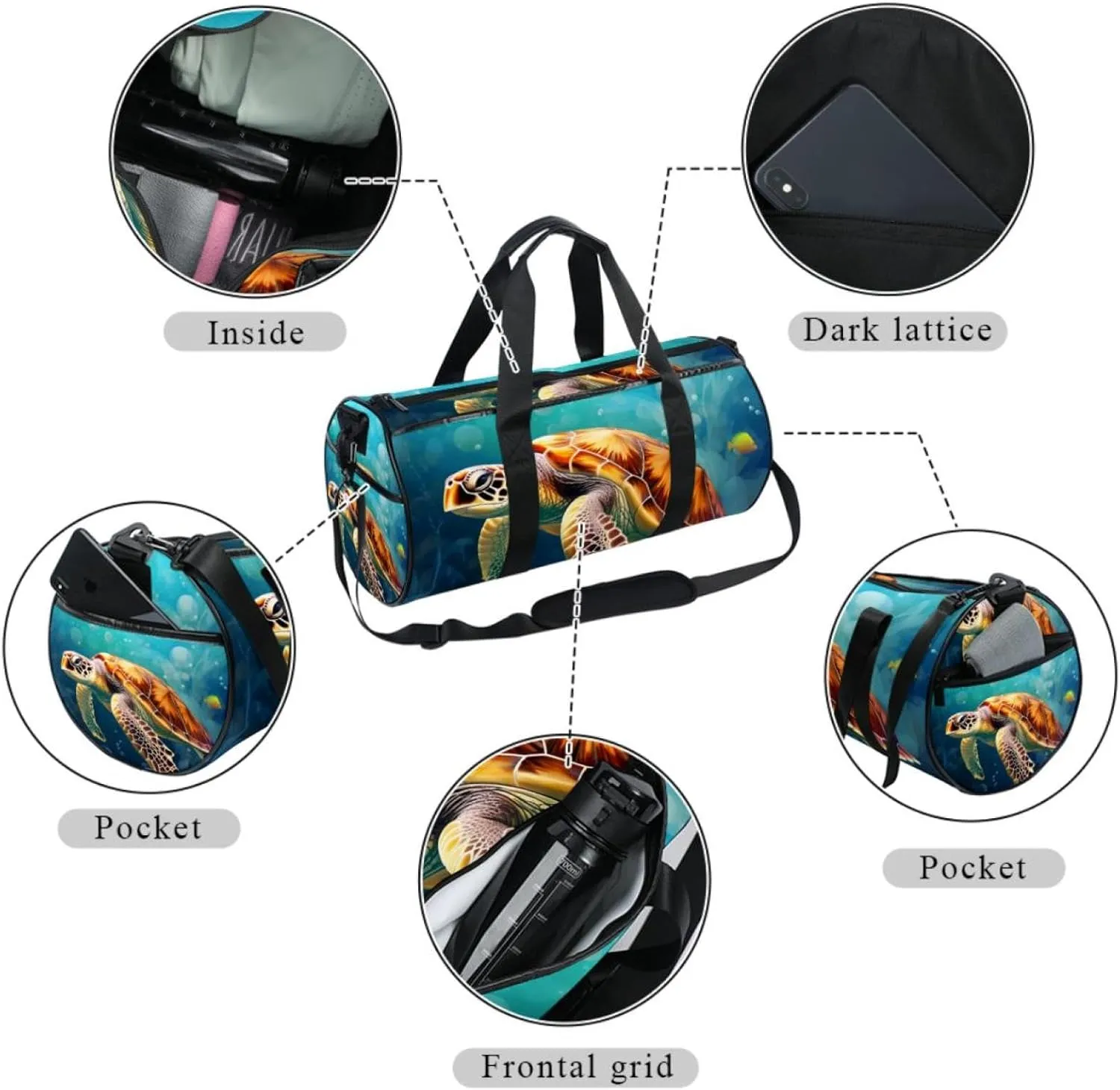 Travel Bag,Mens Gym Bag,Womens Gym Bag,Bubble Blue Sea Turtle,Sports Bag