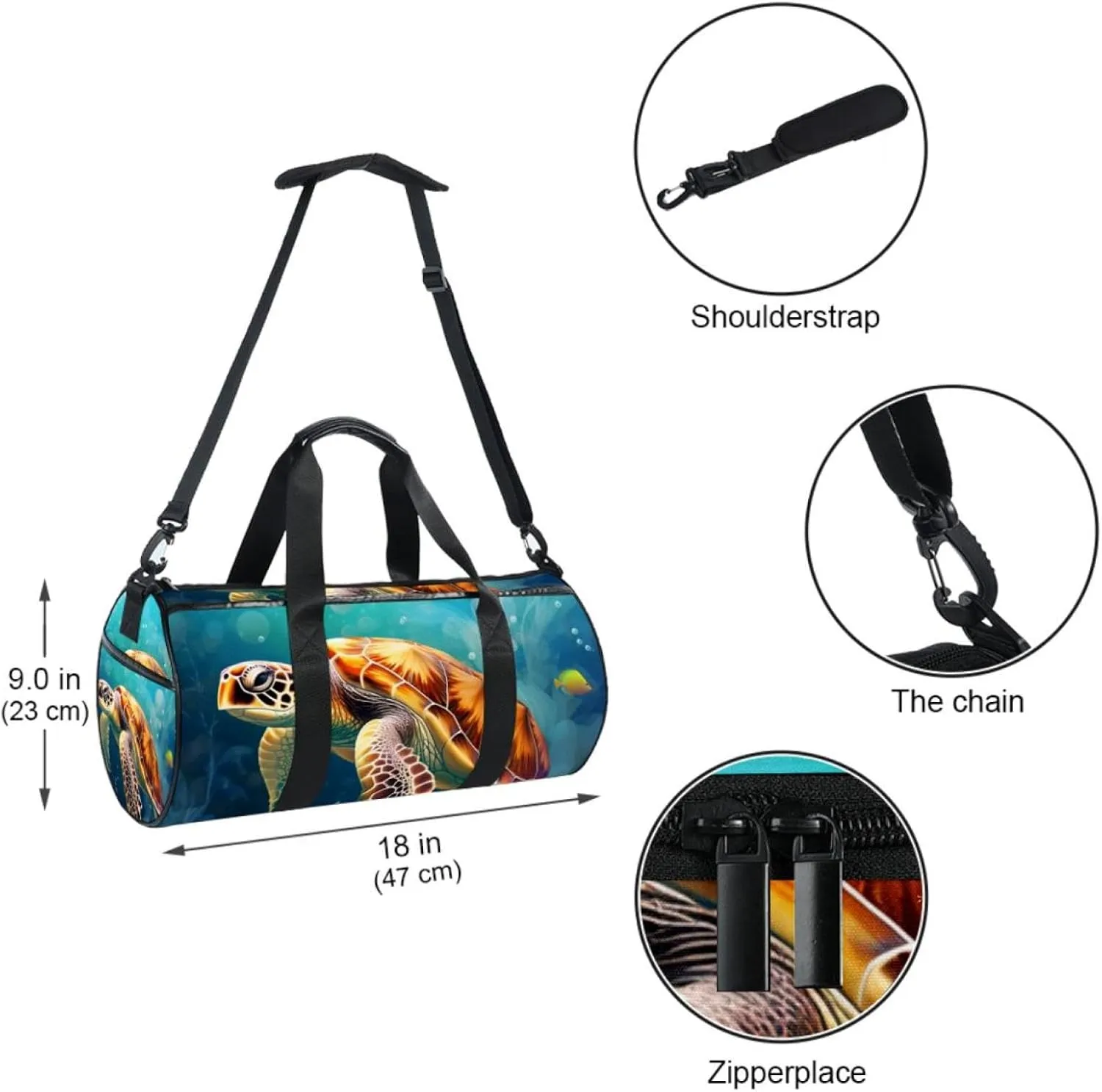 Travel Bag,Mens Gym Bag,Womens Gym Bag,Bubble Blue Sea Turtle,Sports Bag
