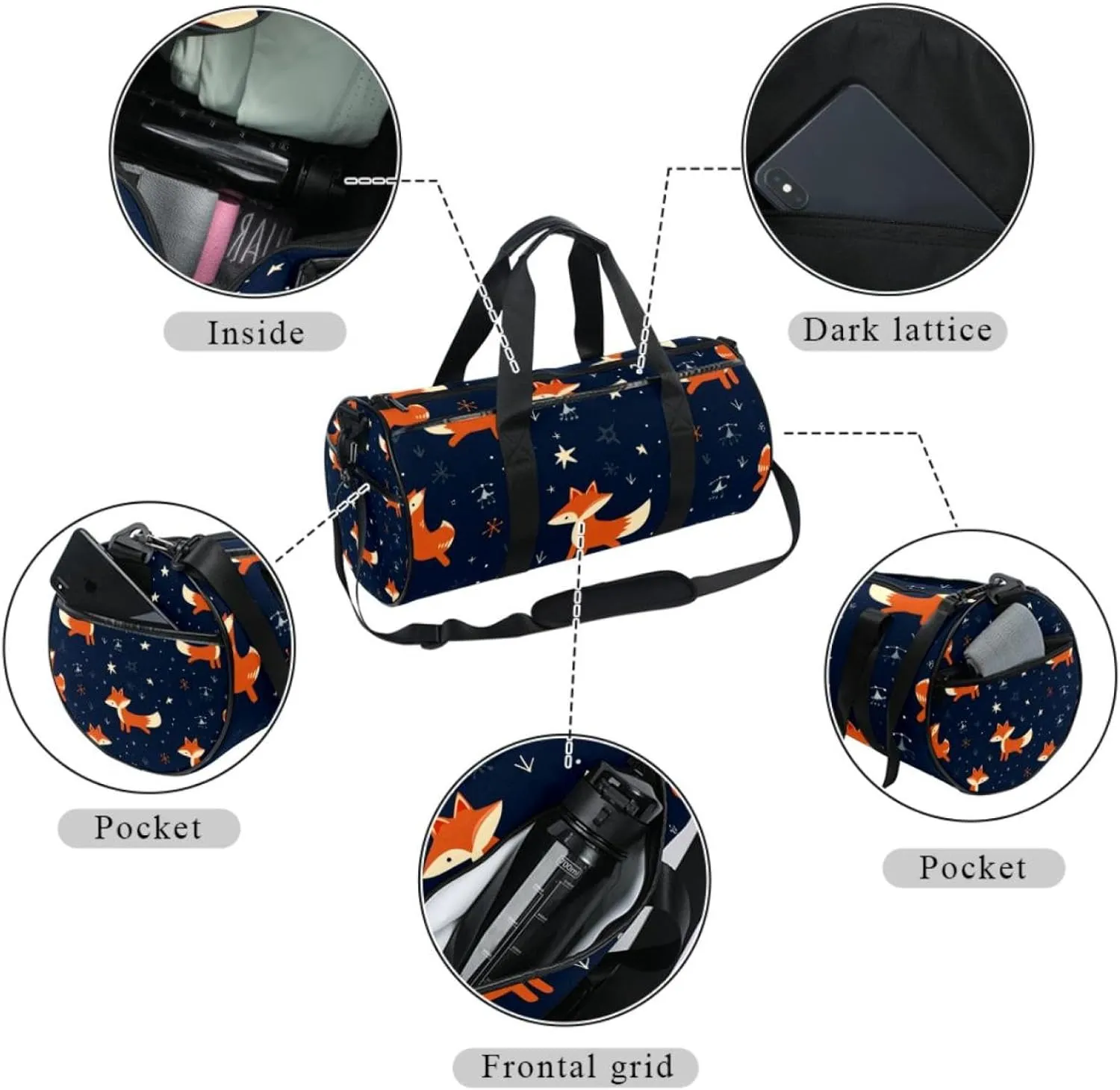 Travel Bag,Mens Gym Bag,Womens Gym Bag,Cute Abstract Fox,Sports Bag