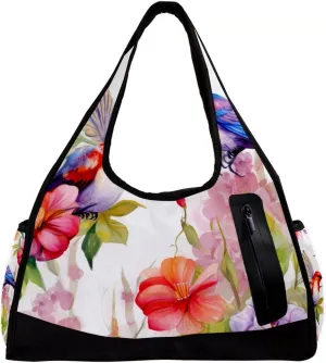 Travel Bag,Mens Gym Bag,Womens Gym Bag,Flowers and Birds Flower Bush,Sports Bag