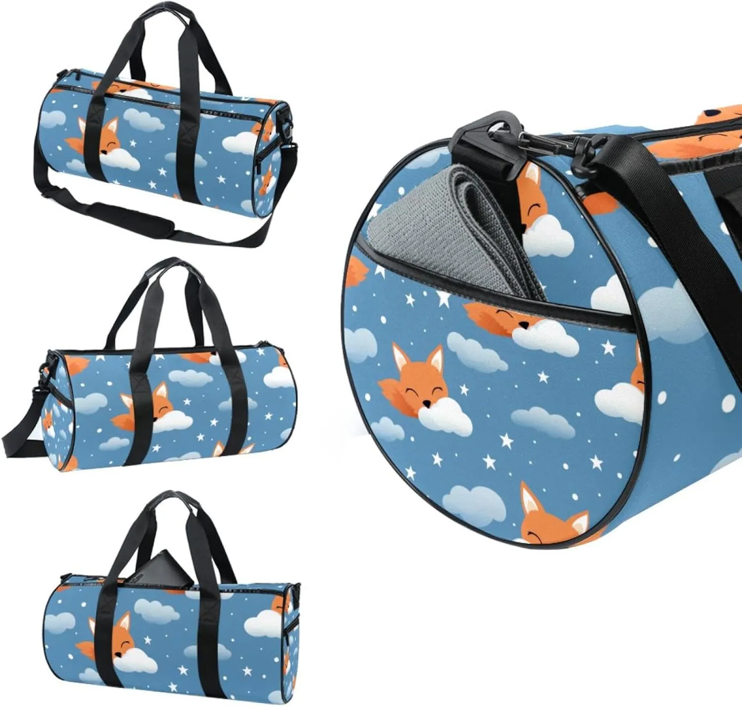 Travel Bag,Mens Gym Bag,Womens Gym Bag,Fox Animal with Clouds,Sports Bag