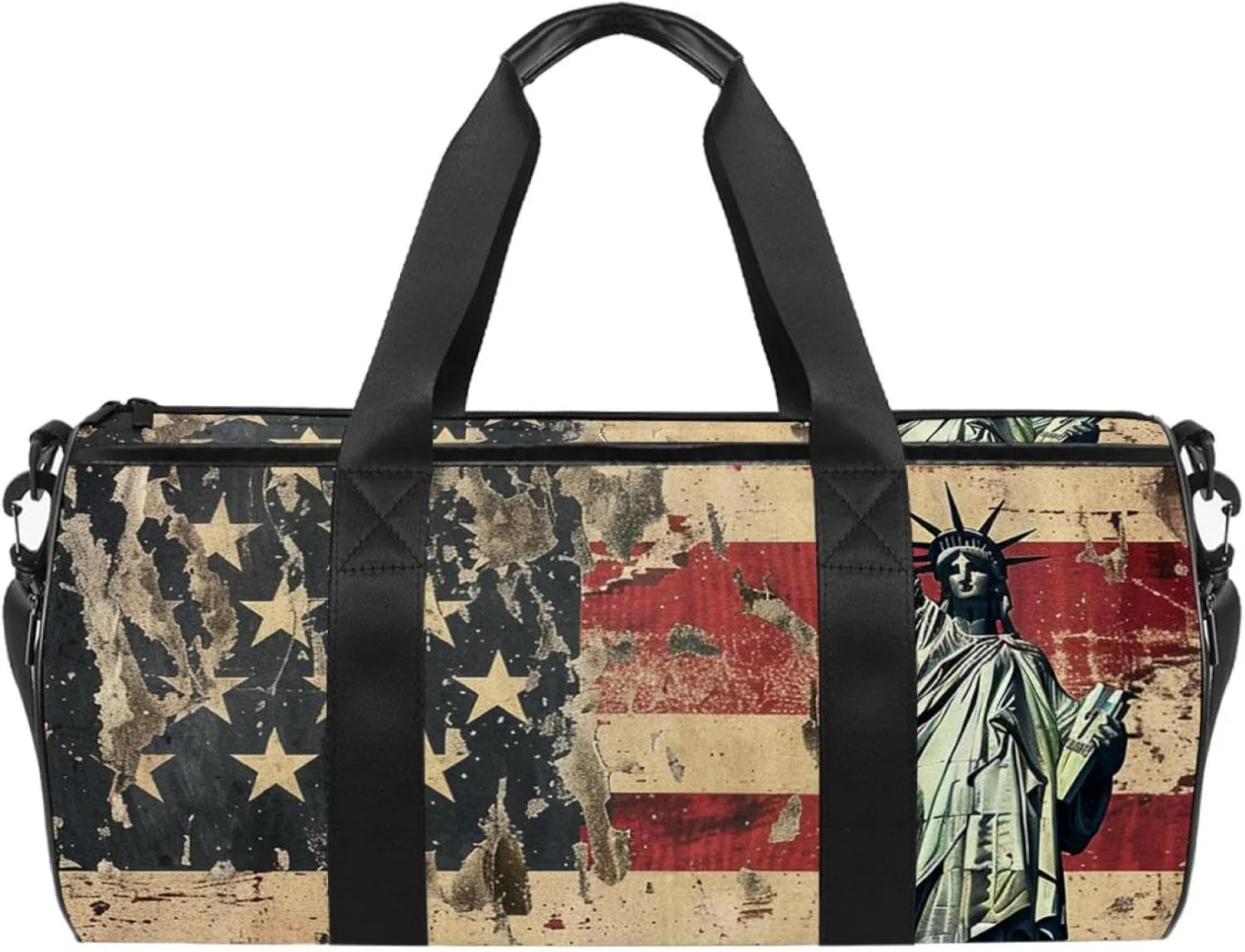 Travel Bag,Mens Gym Bag,Womens Gym Bag,Vintage American Flag Statue of Liberty,Sports Bag