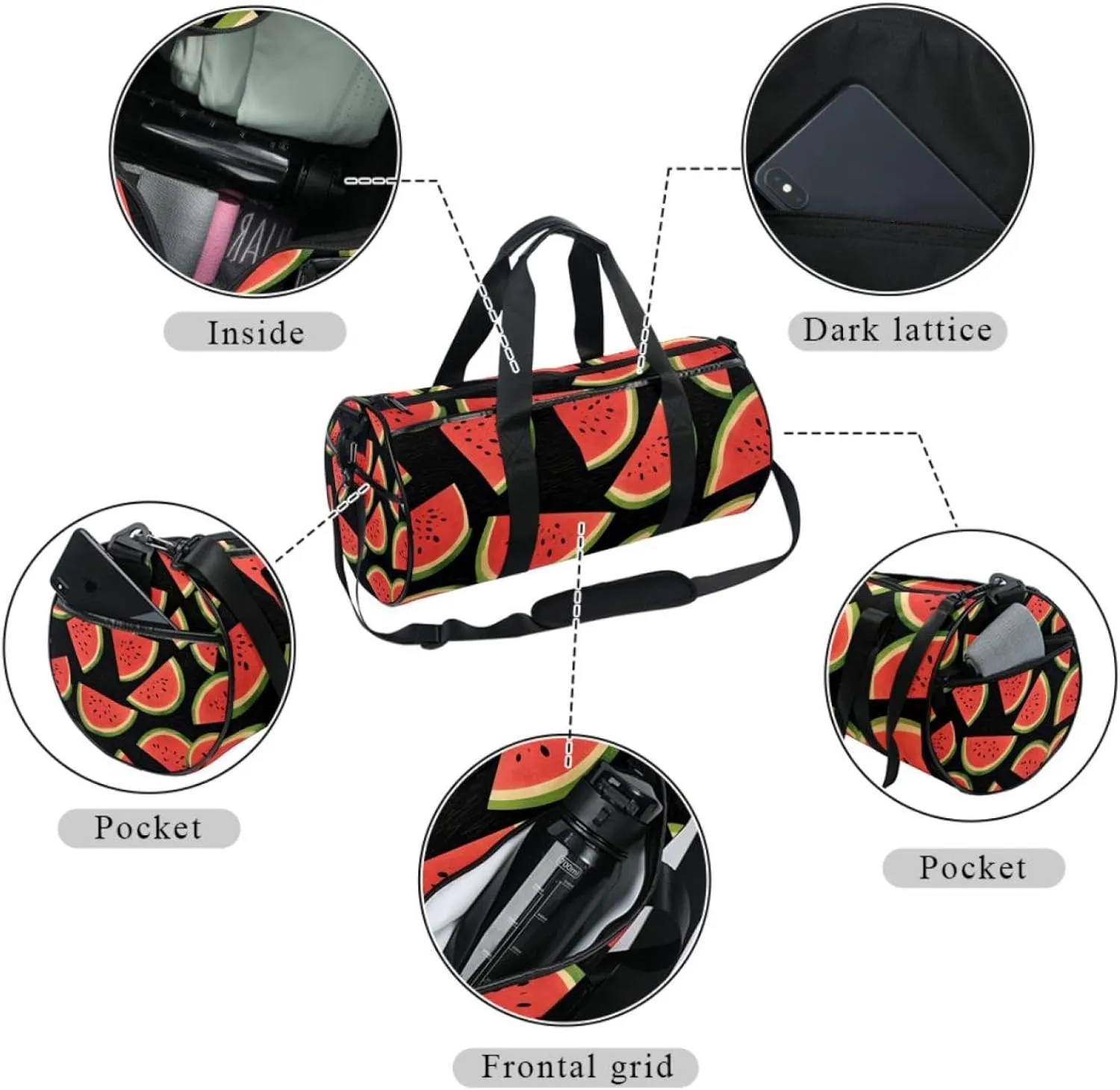 Travel Bag,Mens Gym Bag,Womens Gym Bag,Watermelon Black Sky,Sports Bag