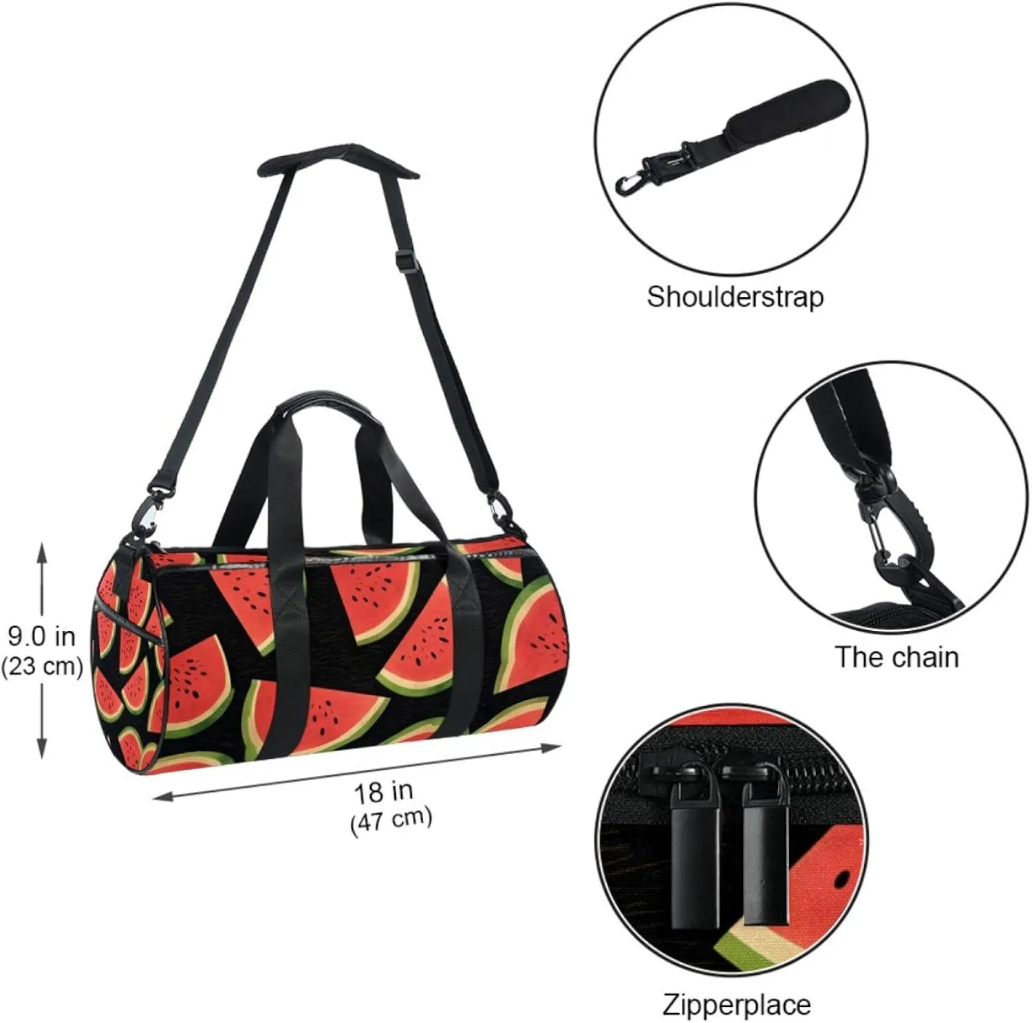 Travel Bag,Mens Gym Bag,Womens Gym Bag,Watermelon Black Sky,Sports Bag
