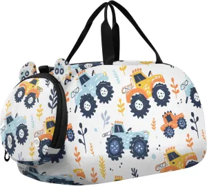 Travel Duffle Bag for Kids Boys Girls Cute Monster Truck Childish Sports Bag Overnighter Duffle Sleepover Weekender with Shoes Compartment