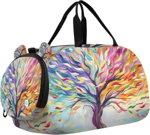Travel Duffle Bag for Kids Boys Girls Rainbow Life Of Tree Plant Sports Bag Overnighter Duffle Sleepover Weekender with Shoes Compartment