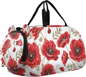 Travel Duffle Bag for Kids Boys Girls Red Poppy Flowers Poppies Sports Bag Overnighter Duffle Sleepover Weekender with Shoes Compartment