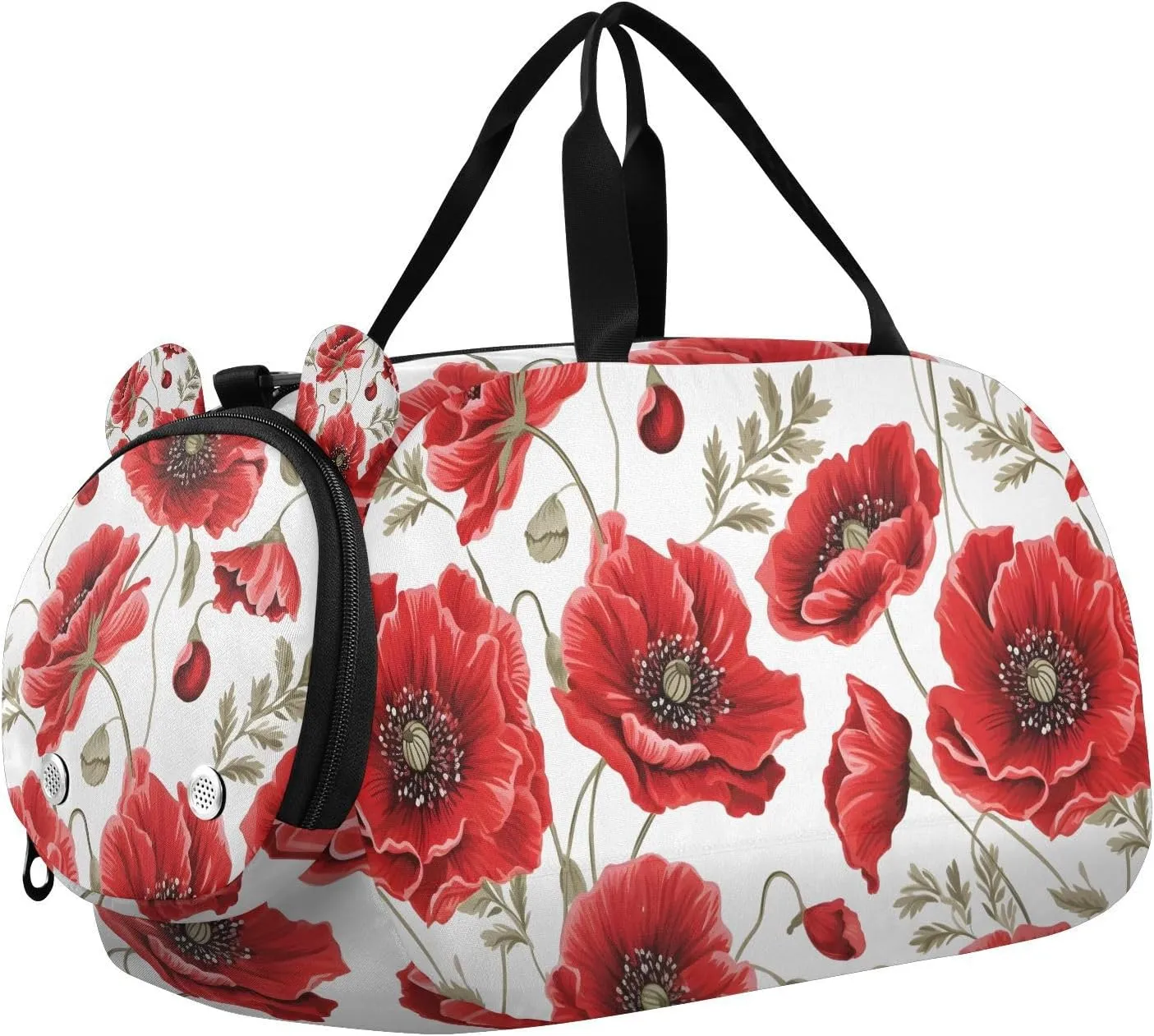 Travel Duffle Bag for Kids Boys Girls Red Poppy Flowers Poppies Sports Bag Overnighter Duffle Sleepover Weekender with Shoes Compartment