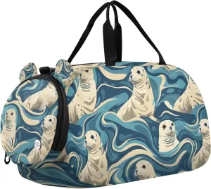 Travel Duffle Bag for Kids Boys Girls Sea Lion Blue Ocean Sports Bag Overnighter Duffle Sleepover Weekender with Shoes Compartment