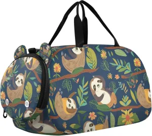 Travel Duffle Bag for Kids Boys Girls Sloth Forest Animal Blue Sports Bag Overnighter Duffle Sleepover Weekender with Shoes Compartment