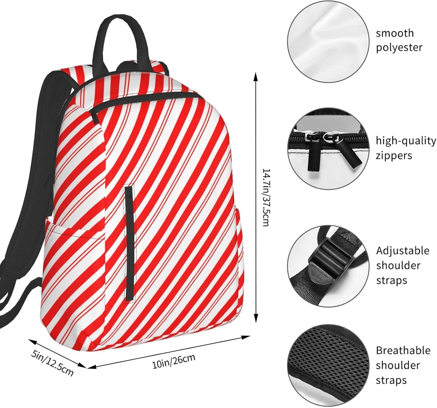 Travel Laptop Backpack Business Anti Theft Red White Stripes Christmas Candy Cane Durable Backpack College Computer Bag Gifts for Men & Women