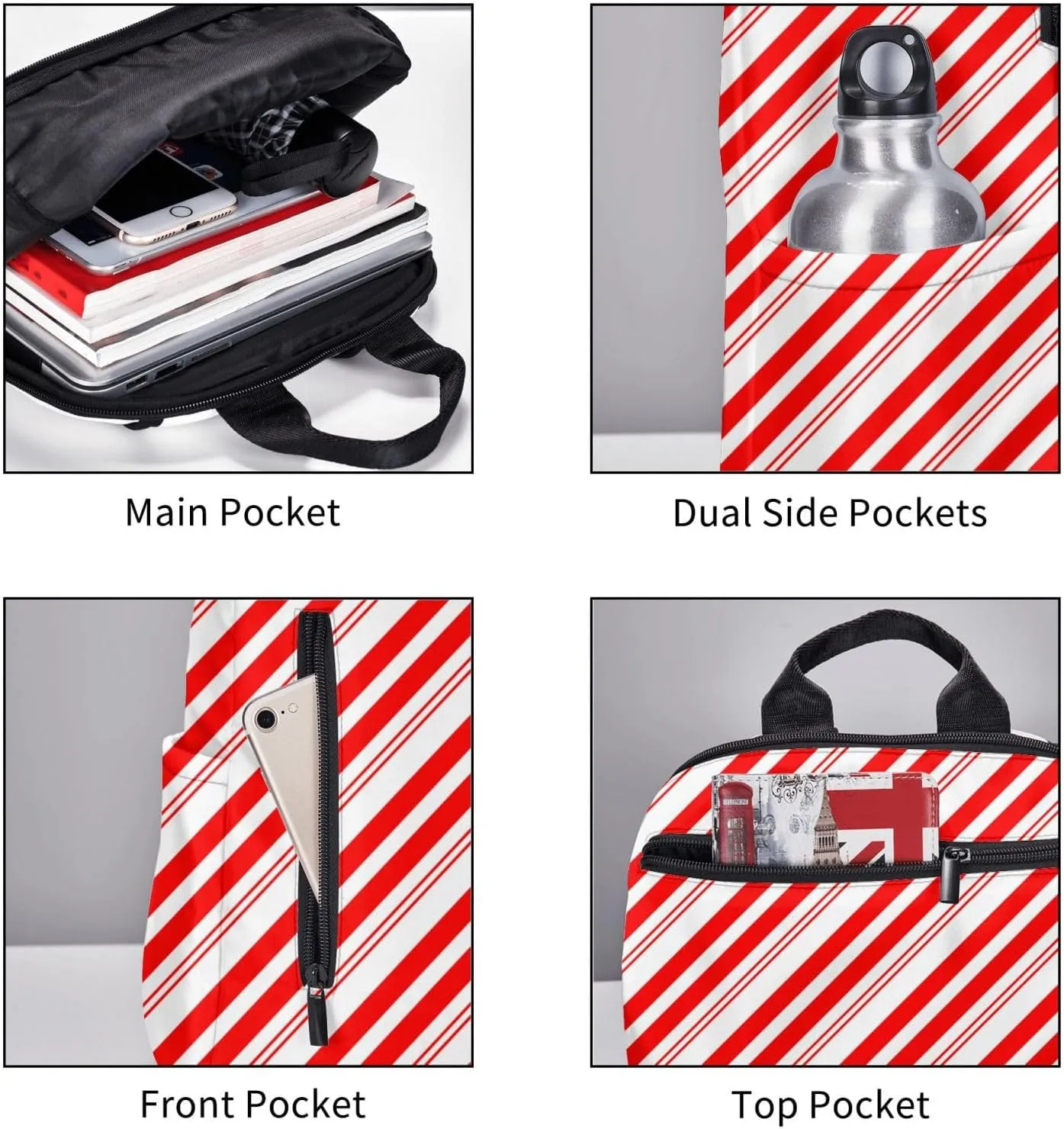 Travel Laptop Backpack Business Anti Theft Red White Stripes Christmas Candy Cane Durable Backpack College Computer Bag Gifts for Men & Women