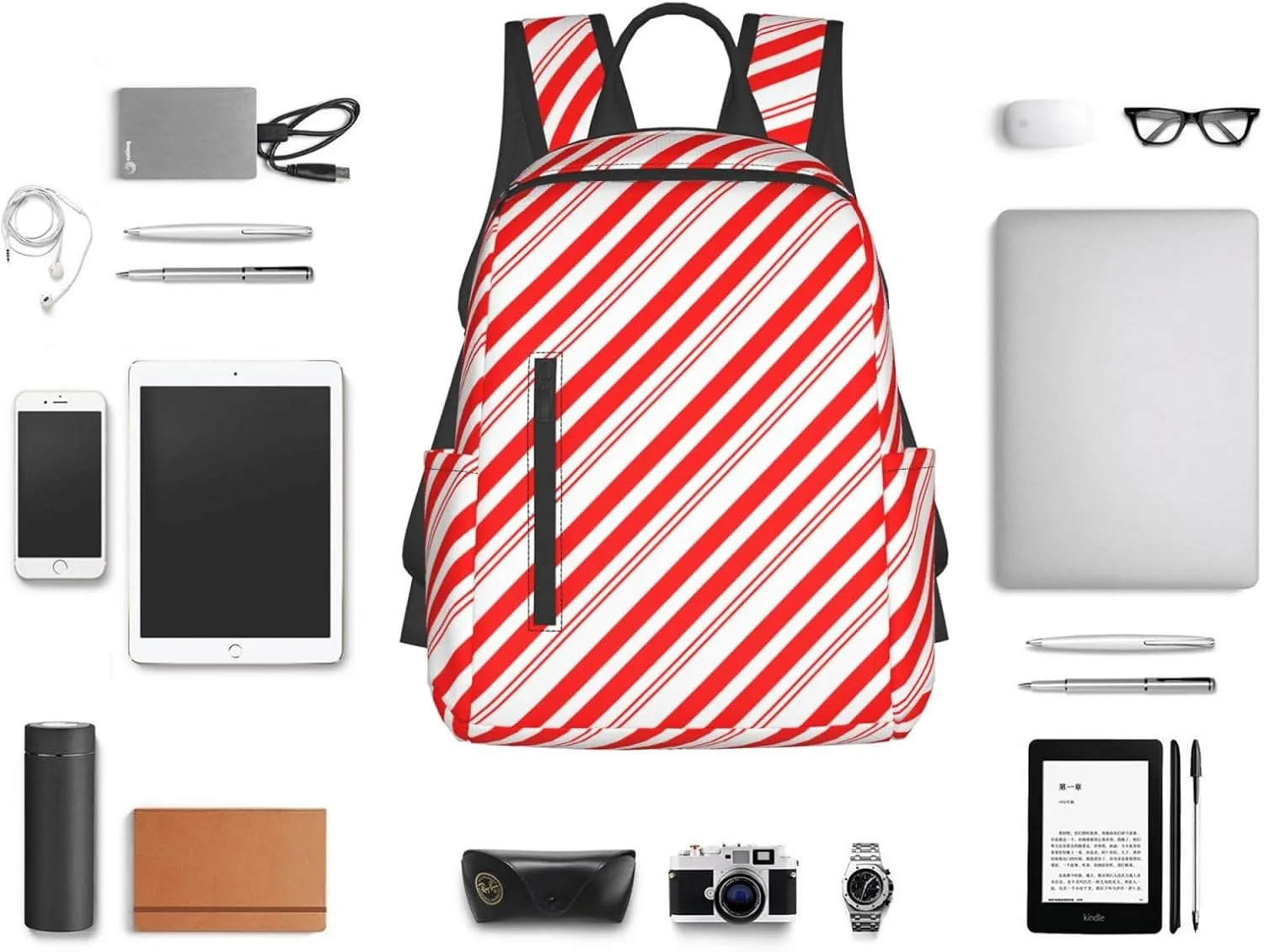 Travel Laptop Backpack Business Anti Theft Red White Stripes Christmas Candy Cane Durable Backpack College Computer Bag Gifts for Men & Women