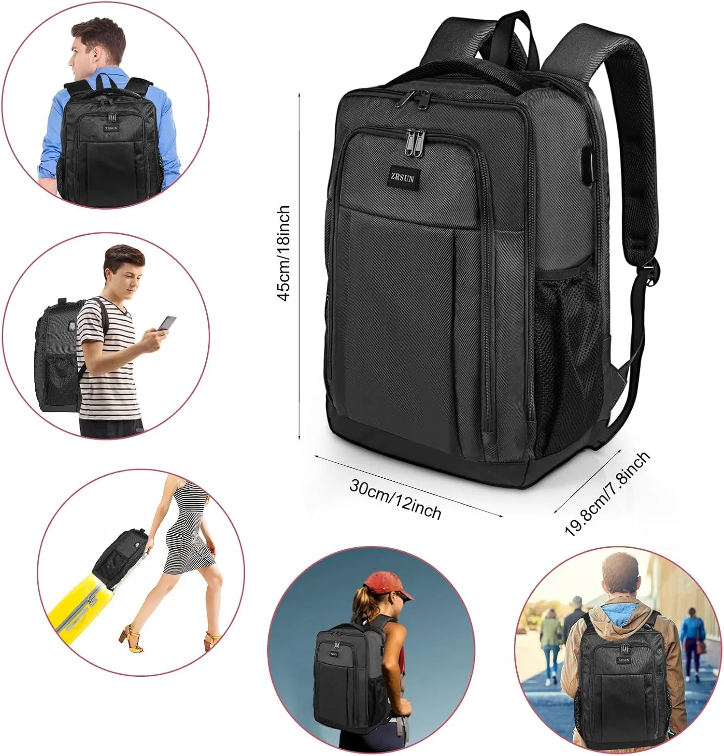 Travel Laptop Backpack for Men and Women, Business Anti Theft Slim Sturdy Laptops Backpack with USB Charging Port, Water Resistant College School Bag, Fits 15.6 Inch Notebook (Black)