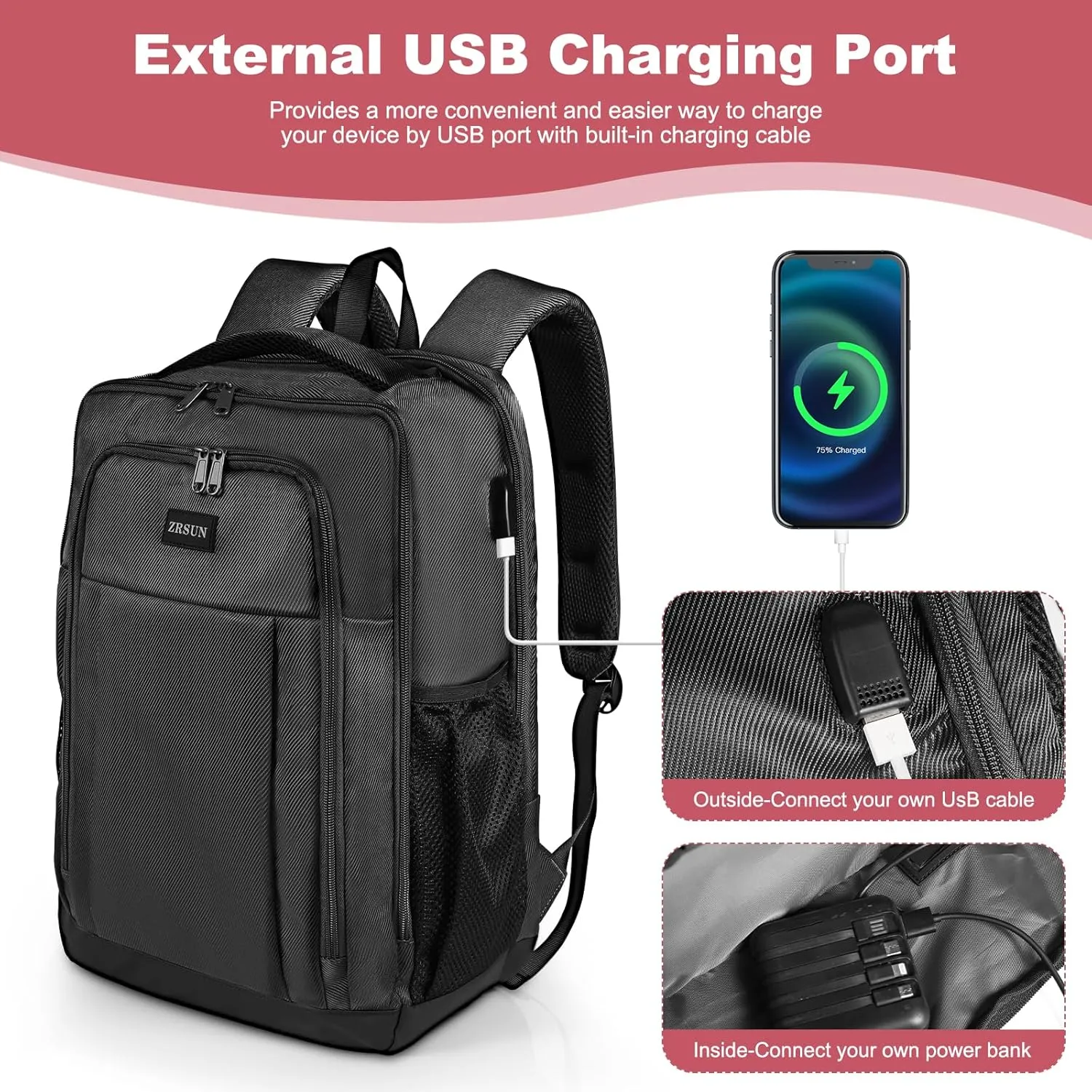 Travel Laptop Backpack for Men and Women, Business Anti Theft Slim Sturdy Laptops Backpack with USB Charging Port, Water Resistant College School Bag, Fits 15.6 Inch Notebook (Black)
