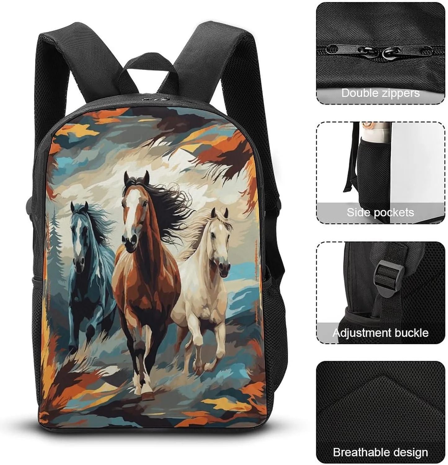Travel Laptop Backpack Slim Durable Lightweight Back Pack Cute A Pattern with Horses As A Background Small Backpack For Women Men