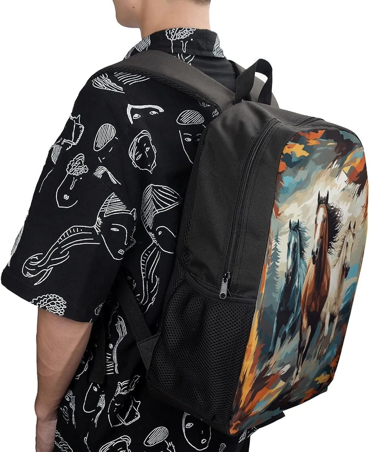 Travel Laptop Backpack Slim Durable Lightweight Back Pack Cute A Pattern with Horses As A Background Small Backpack For Women Men