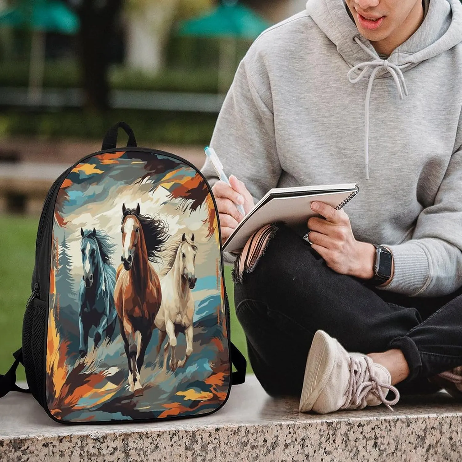 Travel Laptop Backpack Slim Durable Lightweight Back Pack Cute A Pattern with Horses As A Background Small Backpack For Women Men