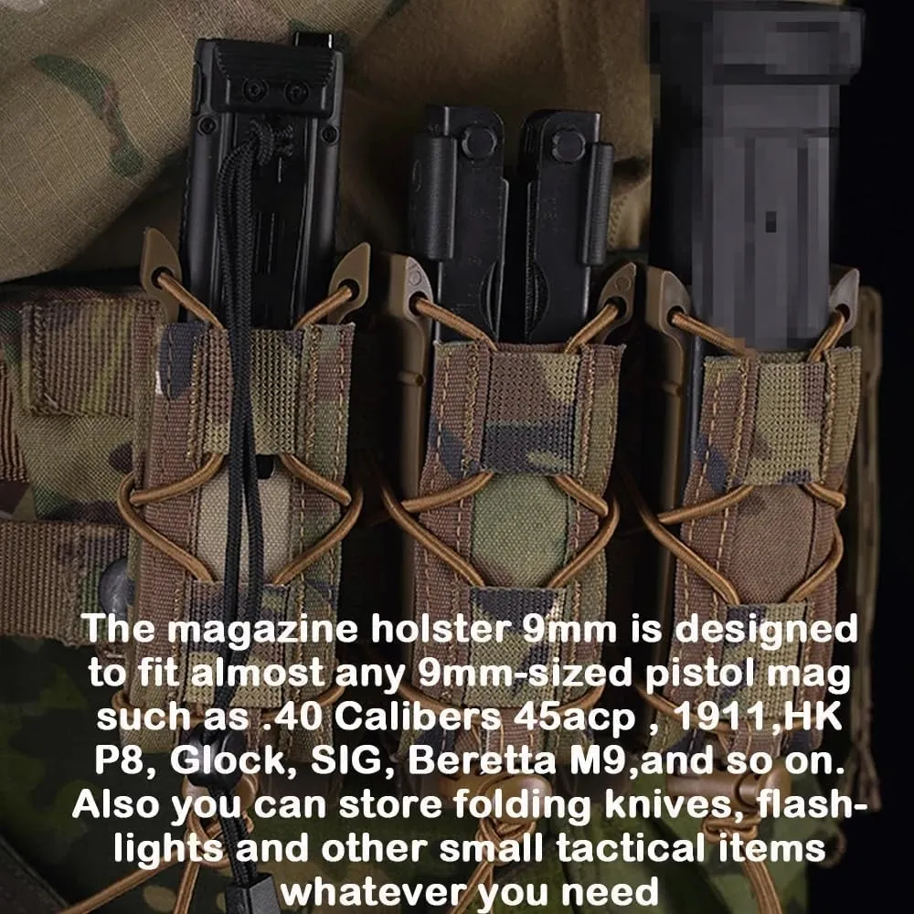 Triple Pistol Magazine Pouch Molle Mag Pouch 9mm Elastic Shock Cord MOLLE Clip Quick Deployment Hunting Army Cartridge Pouch