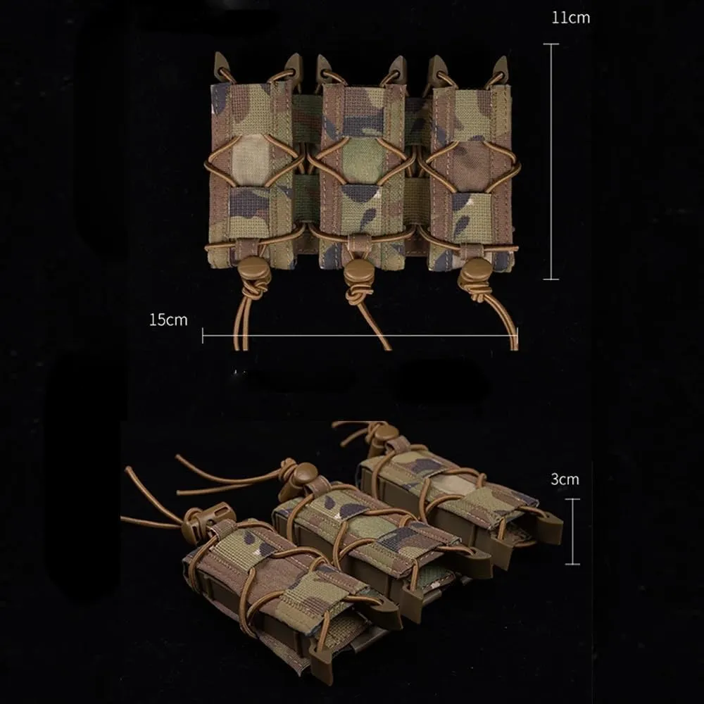 Triple Pistol Magazine Pouch Molle Mag Pouch 9mm Elastic Shock Cord MOLLE Clip Quick Deployment Hunting Army Cartridge Pouch