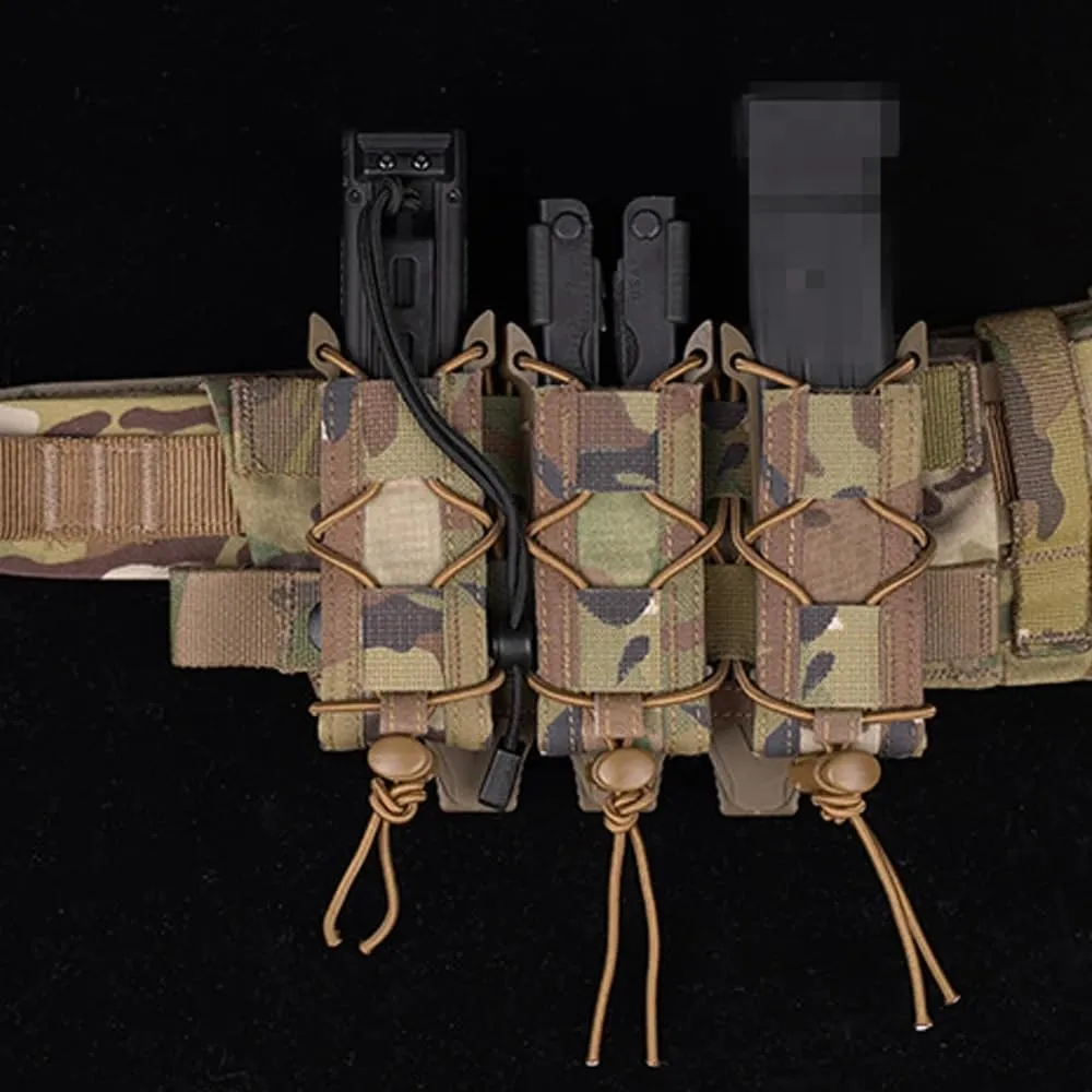 Triple Pistol Magazine Pouch Molle Mag Pouch 9mm Elastic Shock Cord MOLLE Clip Quick Deployment Hunting Army Cartridge Pouch