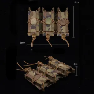 Triple Pistol Magazine Pouch Molle Mag Pouch 9mm Elastic Shock Cord MOLLE Clip Quick Deployment Hunting Army Cartridge Pouch