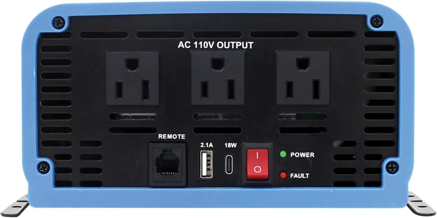 Tripp Lite 1500W Compact Pure Sine Wave Power Inverter, 3 Outlets, 1 USB   1 USB-C Charging Ports, Remote Control via RJ12 Telephone Cable, Included Mounting Brackets, 2-Year Warranty (PINV1500SW-120)