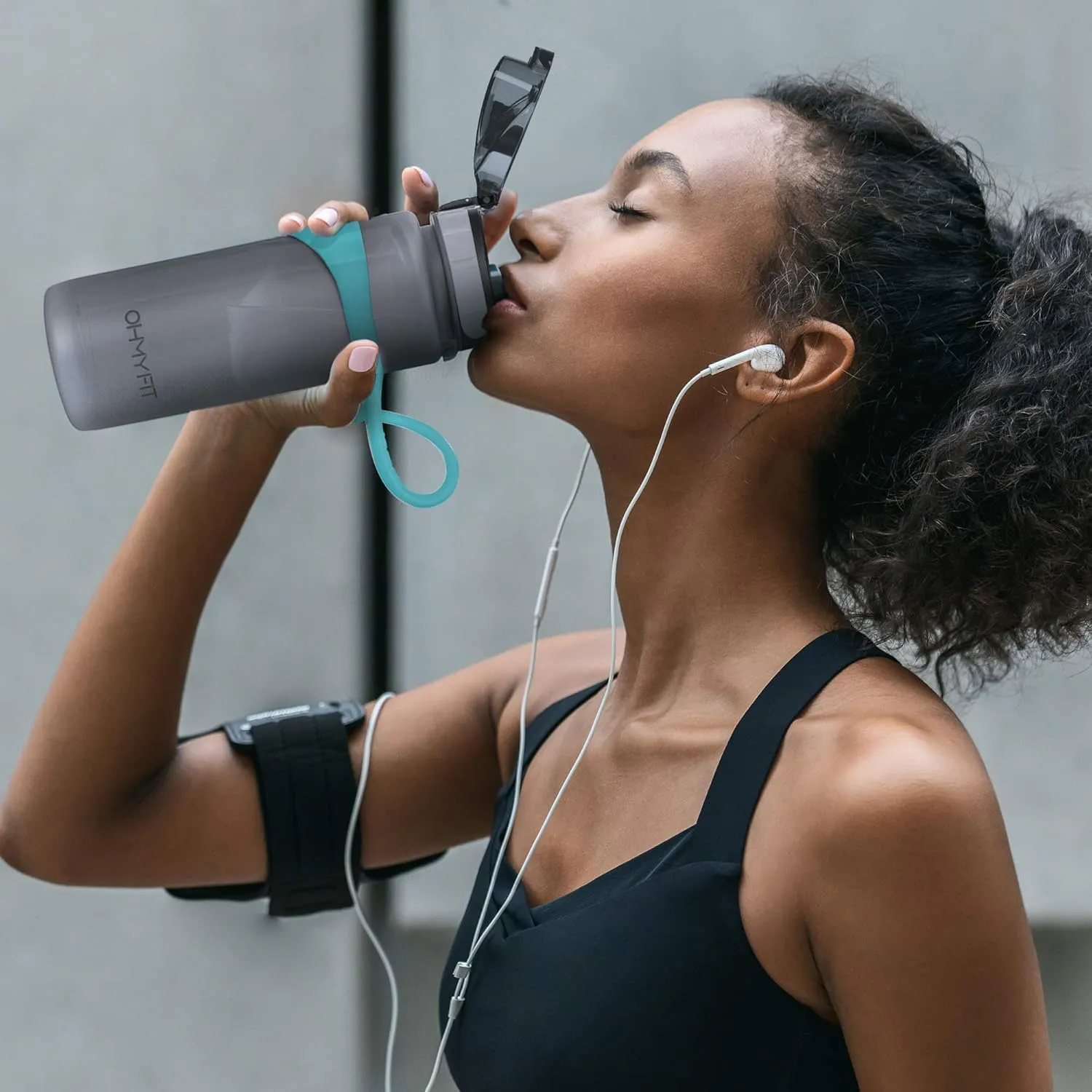 Tritan Sports Water Bottle with Magnetic Silicone Carry Strap & One Click Open Cap - Magnetic Drink Holder Great for Metal Equipment - Bottle w/Straps for Backpack, Belt & More (18 oz, Teal)
