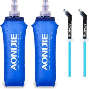 TRIWONDER Collapsible Water Bottles TPU Soft Flask Running Bottles BPA-Free Sports Flasks for Hiking Climbing Camping (500ml/16.91oz with Straws - Pack of 2)