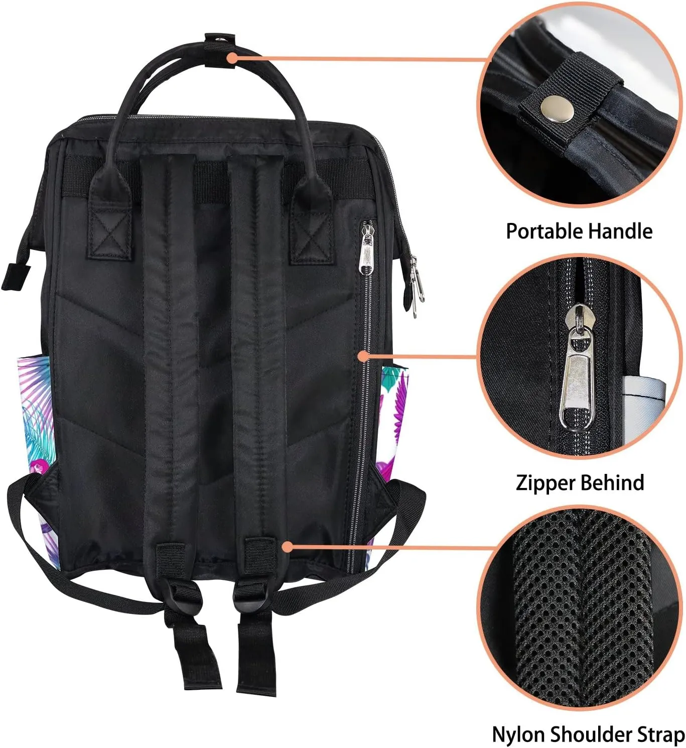 Tropical Plants Flower Diaper Bag Backpack Waterproof Backpack Baby Nappy Changing Bag for Travel Large Capacity Durable and Stylish for Woman