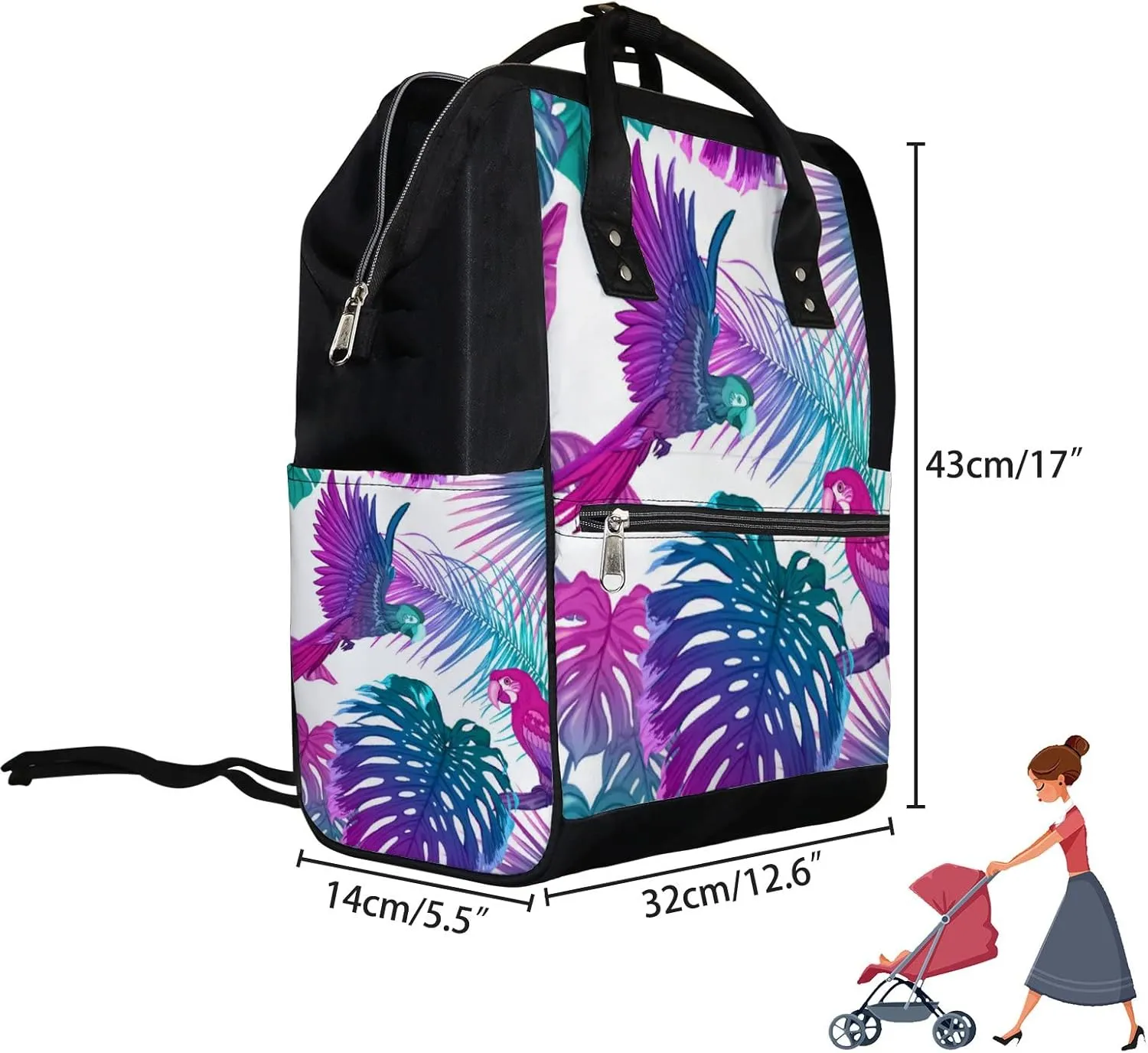 Tropical Plants Flower Diaper Bag Backpack Waterproof Backpack Baby Nappy Changing Bag for Travel Large Capacity Durable and Stylish for Woman