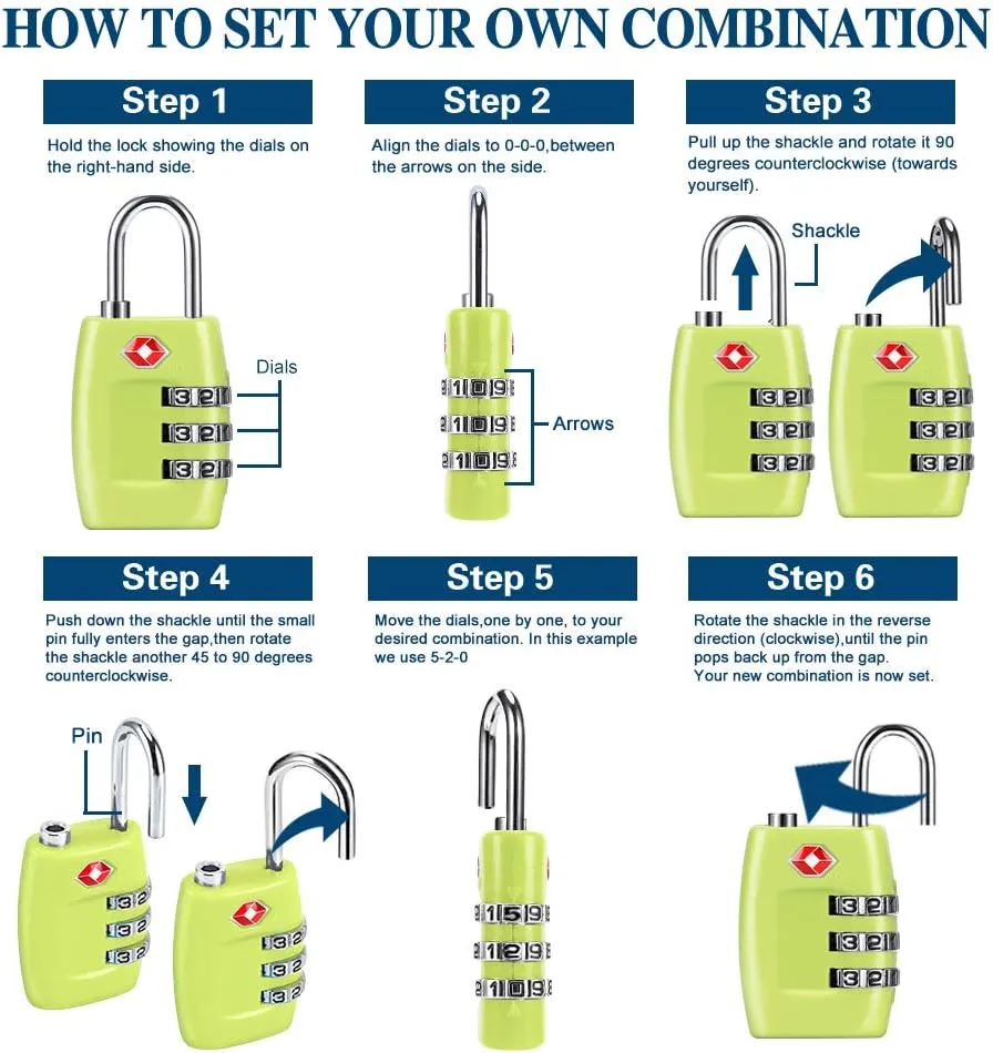 TSA Luggage Locks (4Pack) - 3 Digit Combination Padlocks - Approved Travel Lock for Suitcases & Baggage (Green1)
