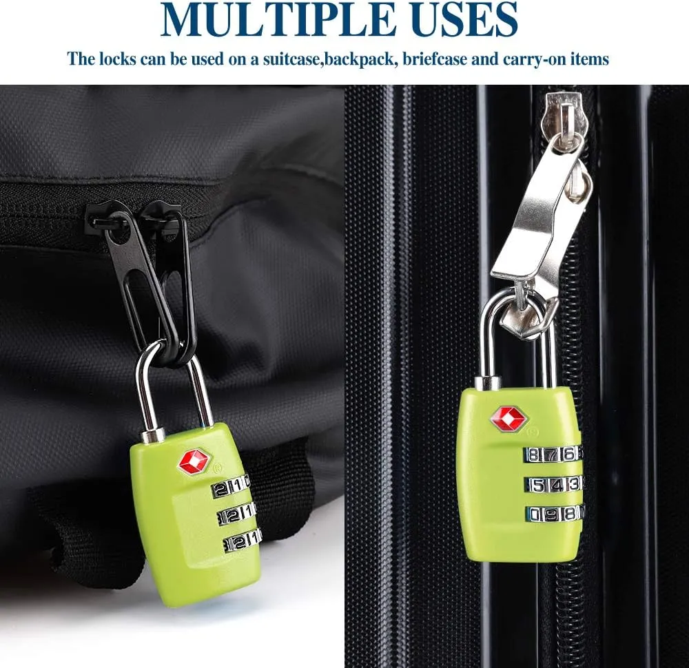 TSA Luggage Locks (4Pack) - 3 Digit Combination Padlocks - Approved Travel Lock for Suitcases & Baggage (Green1)