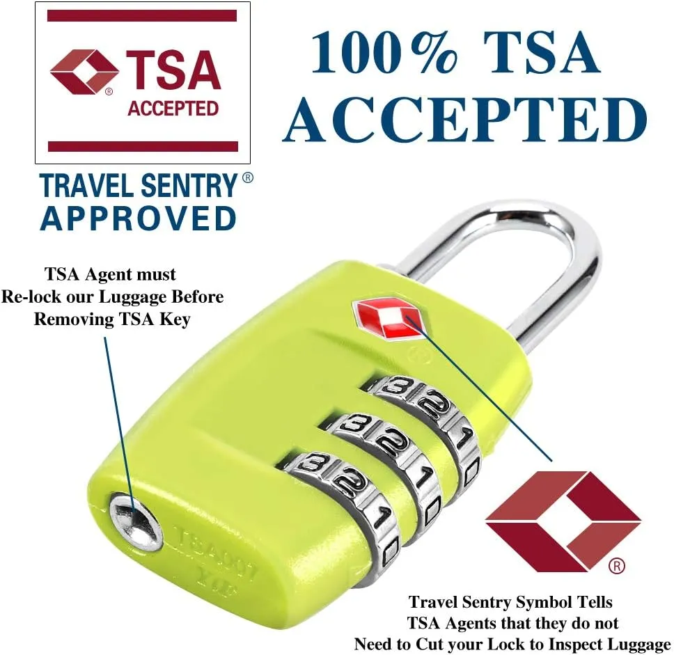 TSA Luggage Locks (4Pack) - 3 Digit Combination Padlocks - Approved Travel Lock for Suitcases & Baggage (Green1)