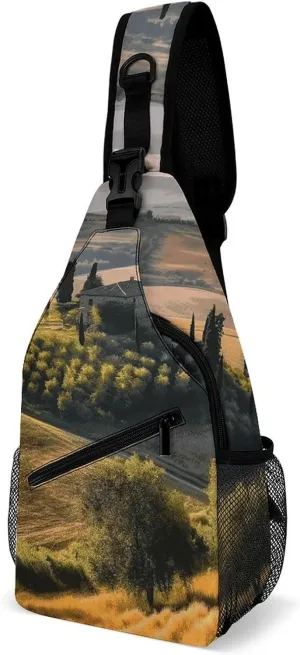 Tuscany Landscape Sling Bag with Rfid Blocking Causal Mens Crossbody Bag Lightweight Chest Pack Large Man Purse Travel Crossbody Backpack Shoulder Sling Backpack for Hiking Running Cycling