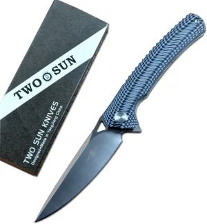 TWO SUN Flipper Survival Hunting Knives D2 Blade Satin G10 Handle TS81 (BLACK)