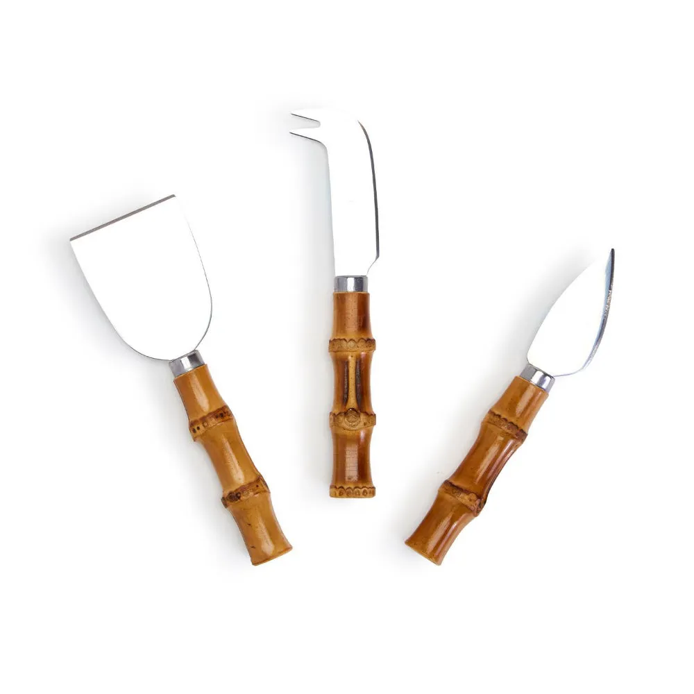 Two's Company Set of 3 Natural Bamboo Handle Cheese Knives in Gift Box