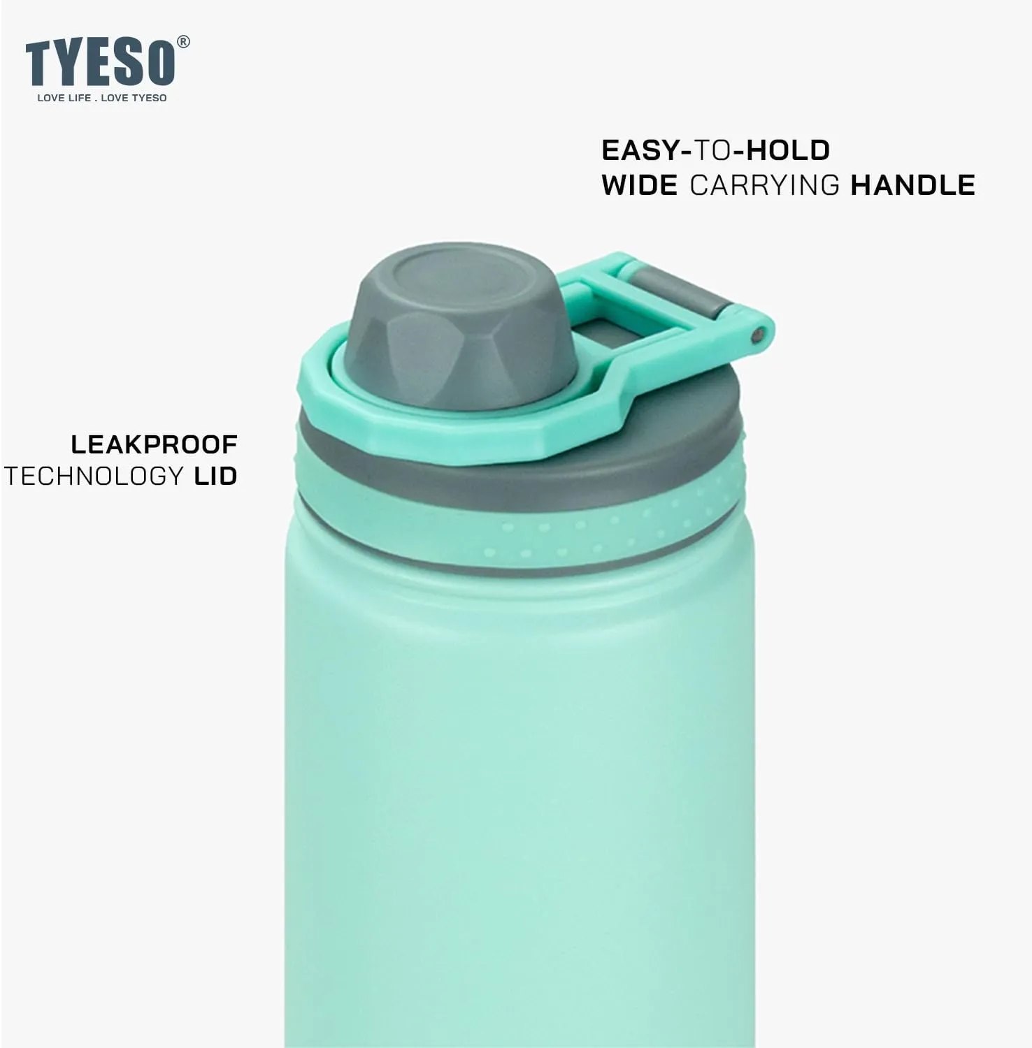 TYESO Water Bottle with Carrying Handle Lid | Insulated Stainless Steel Thermos | Travel Water Bottles for Gym & Sports | Leak Proof & BPA Free | Quick Flip Go Collection | 25oz (White)